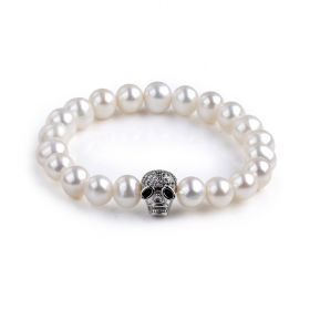 Unique Skull Bead Freshwater Pearl Single Strand Bracelet Halloween Bracelet for Girls Gift Jewelry 7 Inch