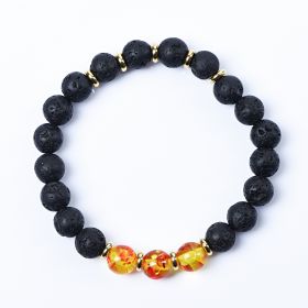 Beaded Bracelets for Men Women Lava Rock with Amber Stones Chakra Bracelet
