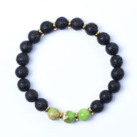 Unisex Lucky Lava Rock and Imperial Jasper Chakra Energy Bracelets Stone Beads with Reiki Healing