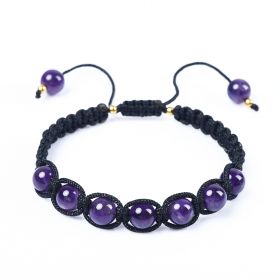 Handmade Round Amethyst Beads Adjustable Braided Macrame Tassels Chakra Reiki Bracelets Unisex