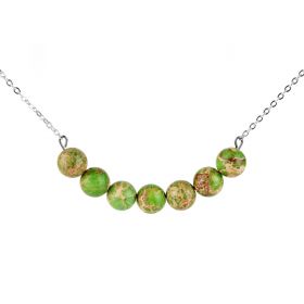 Green Imperial Jasper Beads Short Bar Necklace Thin Chain Jewelry