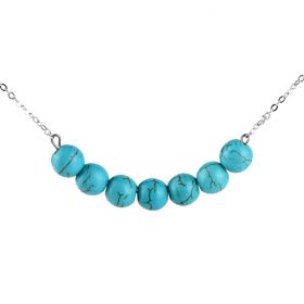 Dainty Turquoise Bar Necklace Beaded Chain Gemstone Birthstone Necklace