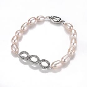 6-7mm Rice Freshwater Cultured Pearl Bracelet 7 inch with Shining Three Circles