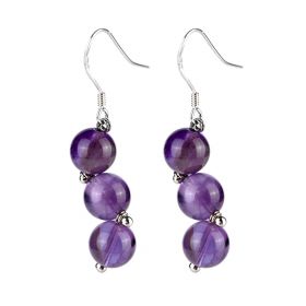 Amethyst Purple Stones Beads Drop Dangle Earrings February Birthstone Jewelry