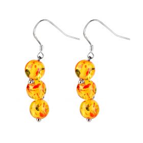 Beautiful Stone Amber Beads Dangle Earrings 925 Sterling Silver Ear Hooks Gift Jewelry