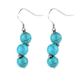 Handmade Turquoise Stone Beaded Drop Dangle Earrings on Silver Ear Wires