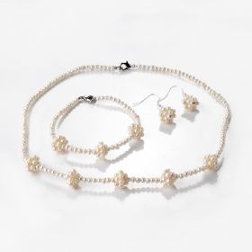 Small 3-4mm Freshwater Pearl Necklace Bracelet Earrings 3 Set for Women Girls