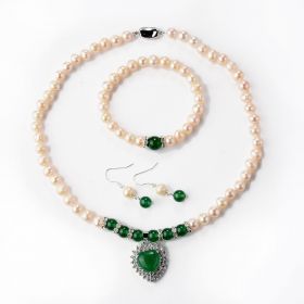 Pearl and Chalcedony Necklace Bracelet and Earring Jewelry Set for Mother Gifts