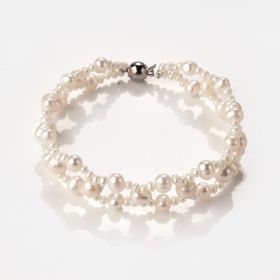Luxury Freshwater Pearl Double Layer Bracelet Bangle Charms Jewelry for Women