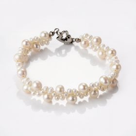Trendy Hand Woven Freshwater Pearl Bracelet with alloy heart-shaped clasp Bridesmaids Jewelry