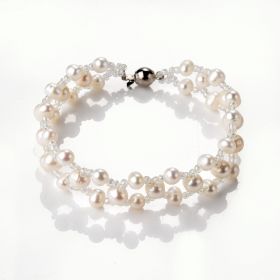 Handmade Pearl and Glass Bead Chic Bracelet Charm Layer Jewelry 7.5 inch