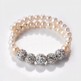 Adjustable Pearl Bracelets Bangles Shiny Crystal Balls Handmade Memory Wire