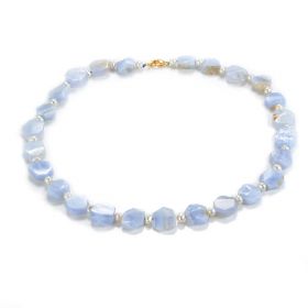 Beautiful Blue Lace Agate and Pearl Necklace Gemstone Jewelry for Female