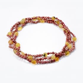 Nugget Red Freshwater Pearl and Yellow Opal Long Necklace 48"