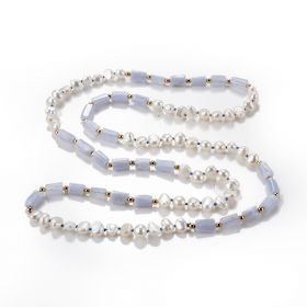 Blue Lace Agate Freshwater Pearl Necklace Lovely Gemstone Necklace 28 inch