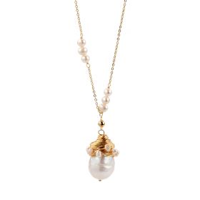 Unique Baroque Pearl Pendant Necklace Gold Plated Brass Chain for Women Fashion Jewelry Gift