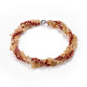 Nugget Red Fresh Water Pearl and Citrine Stone Beads 4 Strands Necklace