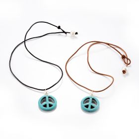 Fashion Synthetic Turquoise Retro Peace Pendant Necklace Leather Cord Choker Charms 18 inch