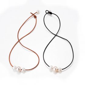 Freshwater Cultured Pearl Necklace on Leather for Women Handmade Jewelry Gift