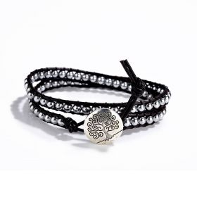 Hematite Beads Stone Leather Double Wrap Bracelets For Unisex Best Friend Beaded Cuff Bangle