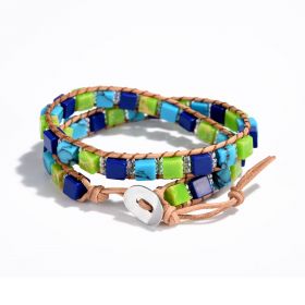 Handmade 2 Layer Imperial Jasper Lapis Lazuli Turquoise Square Cube Beads Wrap Bracelet