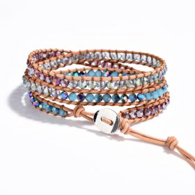Colorful AB Crystals Beaded Bracelets Handmade Leather Triple Rows Wrap Bracelet for Women