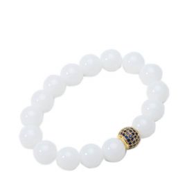 Pretty White Chalcedony with Charms Beaded Stretch Bracelet for Women Girls