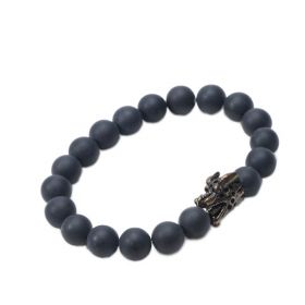 Dragon Head Charm with Black Matte Beads Stretch Bracelet for Men