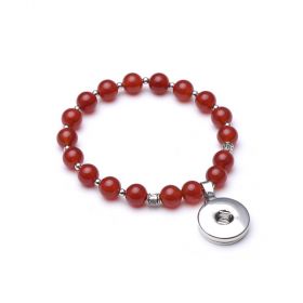 Red Agate Stone Beaded Stretch Snap Button Bracelet for 18-20mm Snap Button Charms