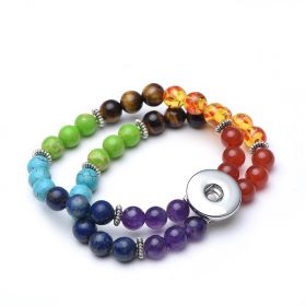 7 Chakra Stone Beaded Elastic Snap Charm Bracelet Fits 18mm Buttons, Gingersnaps