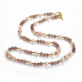 Multicolor Pearls and Faceted Crystal Beads Strand Necklace