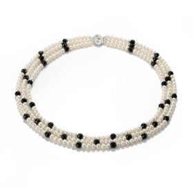Fashion 3 Strand White Pearl And Black Crystal Necklace for Women Party Jewelry