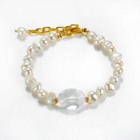 Adjustable White Freshwater Pearl Crystal Bracelet Jewelry Collection for Bridesmaids Bridal 