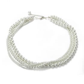 Vintage Three Strand Imitation Pearl Bead Necklace Costume Jewelry