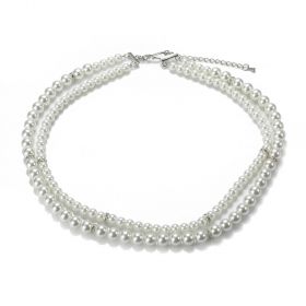 Fashion White Faux Pearls Double Strand Necklace Wedding Bridal Jewelry