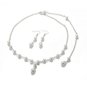 Wedding Backdrop Necklace & Earrings Jewelry Set with Faux Pearl for Bridesmaids & Brides