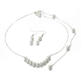 White Faux Pearl Wedding Bridal Jewelry Sets Backless Dress Necklace and Earrings