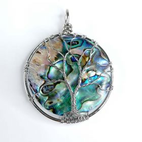 Natural Abalone Shell Pendant Copper Wire Wrapped Abalone Pendant Round Charm