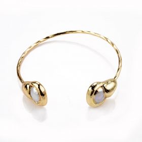 Luxury Ladies Baroque Freshwater Pearl Open Bangle Gold Plated Brass Cuff Bracelet