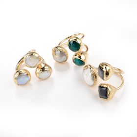 Unique Baroque Freshwater Pearl and Cat's Eye Stone Adjustable Opening Finger Rings
