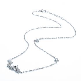 Sterling 925 Silver Necklace Chain with Shining Star Clusters CZ Inlaid for Women Girls Jewelry Making