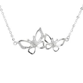Double  Butterfly 925 Silver Chain for Pearl Necklace Base with 2 Blanks Finding /Mounting