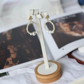 Women Trendy Freshwater Pearl Circle Pendant Big Dangle Earring Jewelry