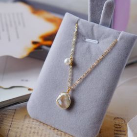 Single Baroque Freshwater Pearl Simple Pendant Chain Necklace for Women Girls