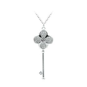 Fashion Elegant 925 Sterling Silver Flower Shaped Key Pendant Chain Necklace