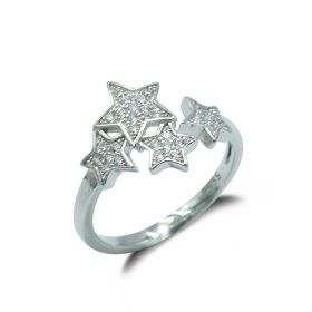 925 Sterling Silver Shining Five-pointed Stars Style Open Rings Adjustable Size