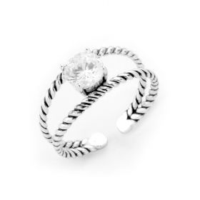 925 Sterling Silver Open Adjustable Ring Fashion Jewelry Simple Double Cuff Band