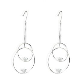 Sterling Silver Unique Two Crossed Oval Circle Drop Long Dangling Women's Earrings