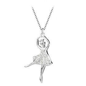 925 Sterling Silver Dancing Ballerina Girl Dancer Ballet Pendant Charm Necklace
