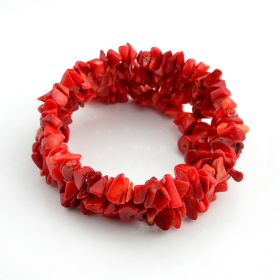 Red Coral Chip Beads Memory Wire Bracelets